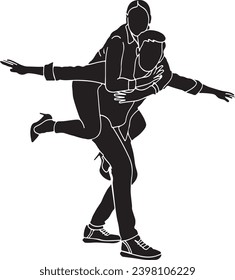 Silhouetted man carrying his partner in a loving pose, Vector silhouette of happy couple with man holding woman