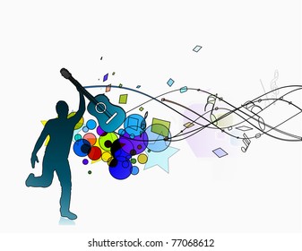 silhouetted a man dancing enjoy music in music wave background, vector illustration