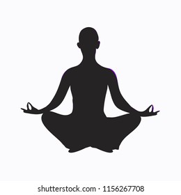 Silhouetted man in a lotus pose on a white background