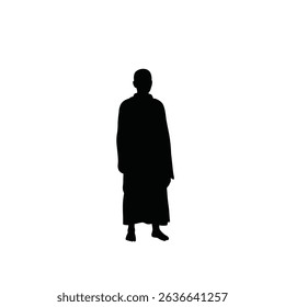 Silhouetted monk standing in simple pose.