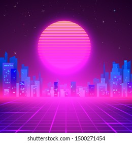 Silhouetted Night City On Skyline 80s Stock Vector (Royalty Free ...