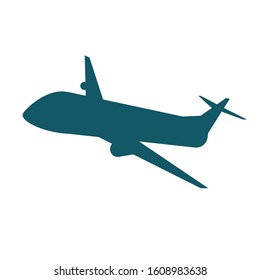 A silhouetted passenger plane in the sky isolated on white background for design. A vector stock illustration with passenger plane for travel company or air carrier as a tourism concept