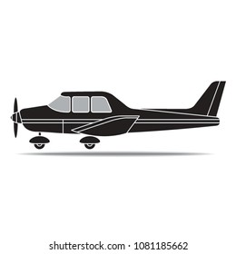 silhouetted propeller airplane landing vector illustration