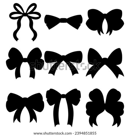 Silhouetted Ribbon Bow Collection in Hand Drawn Flat Style. Black Shapes Ideal for Understated Decorations. A Big Set of Bowties Awaits Your Creative Touch.