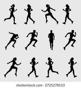 Silhouetted Runners Grid: Doce siluetas dinámicas que representan el fitness, el atletismo y el movimiento
