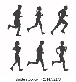 Silhouetted runners man and woman