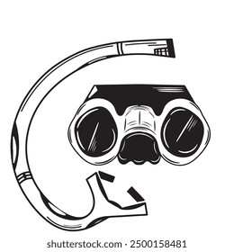 silhouetted snorkeling goggles icon vector, silued beach swimming goggles