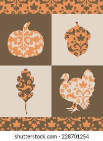 Silhouetted Thanksgiving Graphics with Ornate Classical Fill