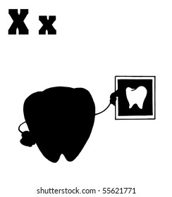 Silhouetted Tooth Holding An Xray With Letters X