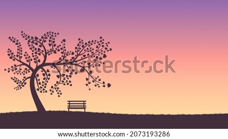 Silhouetted tree of love on sky background for Valentine's day decorations flat illustration vector.
