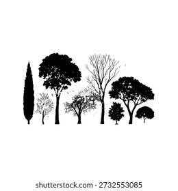 Silhouetted trees against a white background creating a natural scene