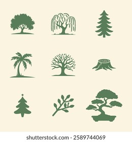 Silhouetted Trees and Plants Icons Set. Editable vector icon. Perfect for web and app interfaces, presentations, info graphics, etc. 
