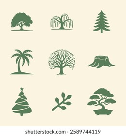 Silhouetted Trees and Plants Icons Set. Editable vector icon. Perfect for web and app interfaces, presentations, info graphics, etc. 

