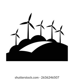Silhouetted wind turbines on rolling hills depicting clean energy and sustainable power generation