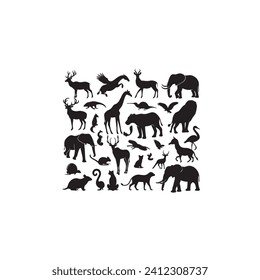 Silhouetted wonders of the animal kingdom: A captivating collection of animals silhouette - animals silhouette wildlife Silhouette - animals vector
