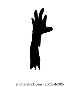 Silhouetted zombie hand, single black shade, vector design, isolated on white background