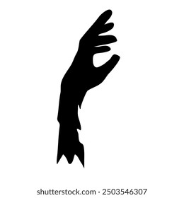 Silhouetted zombie hand, single black shade, vector design, isolated on white background