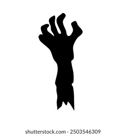 Silhouetted zombie hand, single black shade, vector design, isolated on white background