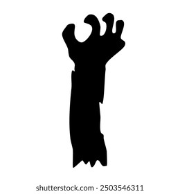 Silhouetted zombie hand, single black shade, vector design, isolated on white background