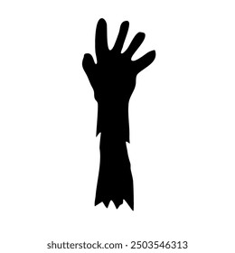 Silhouetted zombie hand, single black shade, vector design, isolated on white background