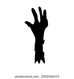 Silhouetted zombie hand, single black shade, vector design, isolated on white background