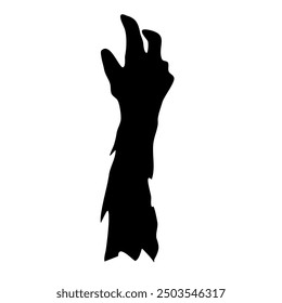 Silhouetted zombie hand, single black shade, vector design, isolated on white background