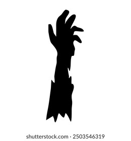 Silhouetted zombie hand, single black shade, vector design, isolated on white background