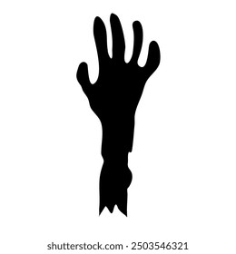 Silhouetted zombie hand, single black shade, vector design, isolated on white background