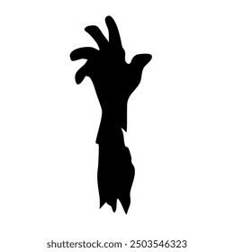 Silhouetted zombie hand, single black shade, vector design, isolated on white background