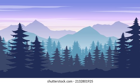 Silhouettedesign de la jungla de pino, ilustración vectorial