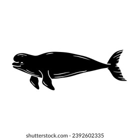 Silhouette,doodle beluga whale. Vector graphics.