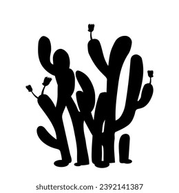 Silhouette,doodle of a blooming cactus.Vector graphics.