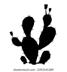Silhouette,doodle of a blooming cactus.Vector graphics.