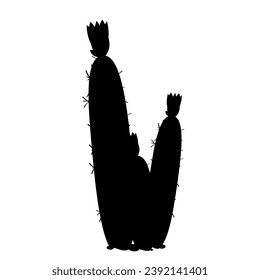 Silhouette,doodle of a blooming cactus.Vector graphics.