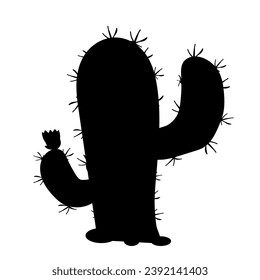 Silhouette,doodle of a blooming cactus.Vector graphics.