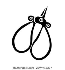 Silhouette,doodle scissors.Decorative element of sewing accessories.Vector graphics.