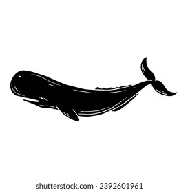 Silhouette,doodle of a sperm whale.Vector graphics.