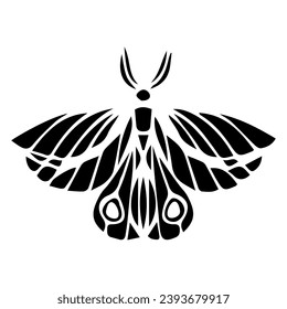Silhouette,doodle of a winged insect night moth.Vector graphics.