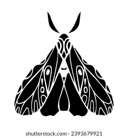 Silhouette,doodle of a winged insect night moth.Vector graphics.