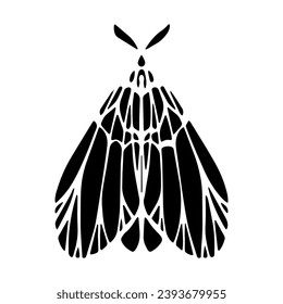 Silhouette,doodle of a winged insect night moth.Vector graphics.