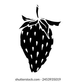 Silhouette,doodles of summer strawberries.Vector graphics.