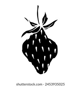 Silhouette,doodles of summer strawberries.Vector graphics.