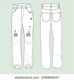 silhouette-flared denim jeans of patchwork and repair.