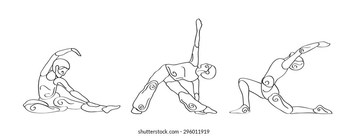 Silhouettes of abstract yoga woman outline