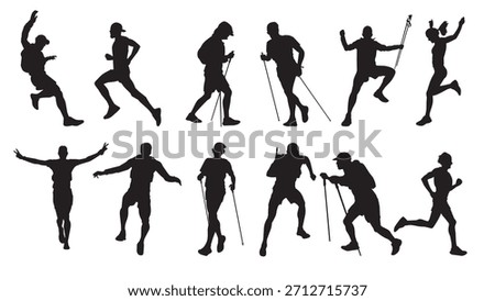 silhouettes of active hikers and trail runners in various