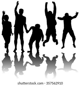 Silhouettes of active people jumping