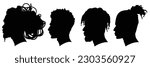 Silhouettes of African American men part 3, side view with various hairstyles, contour on white background. Vector illustration