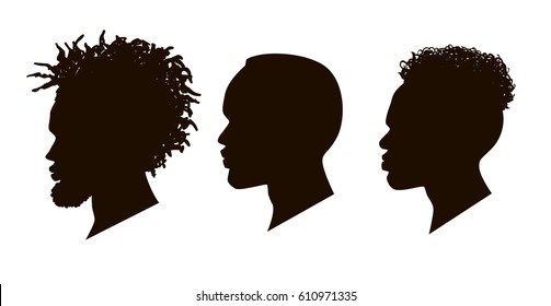 Silhouettes of African American. Men profile silhouettes.The contour of hair. svg