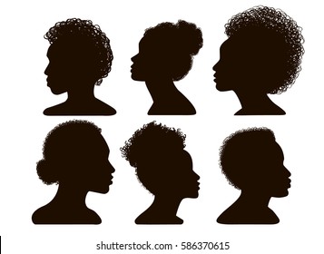Silhouettes of African American. Women profile. Vector Illustration