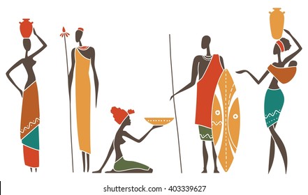 Silhouettes of African men and women intraditional clothing